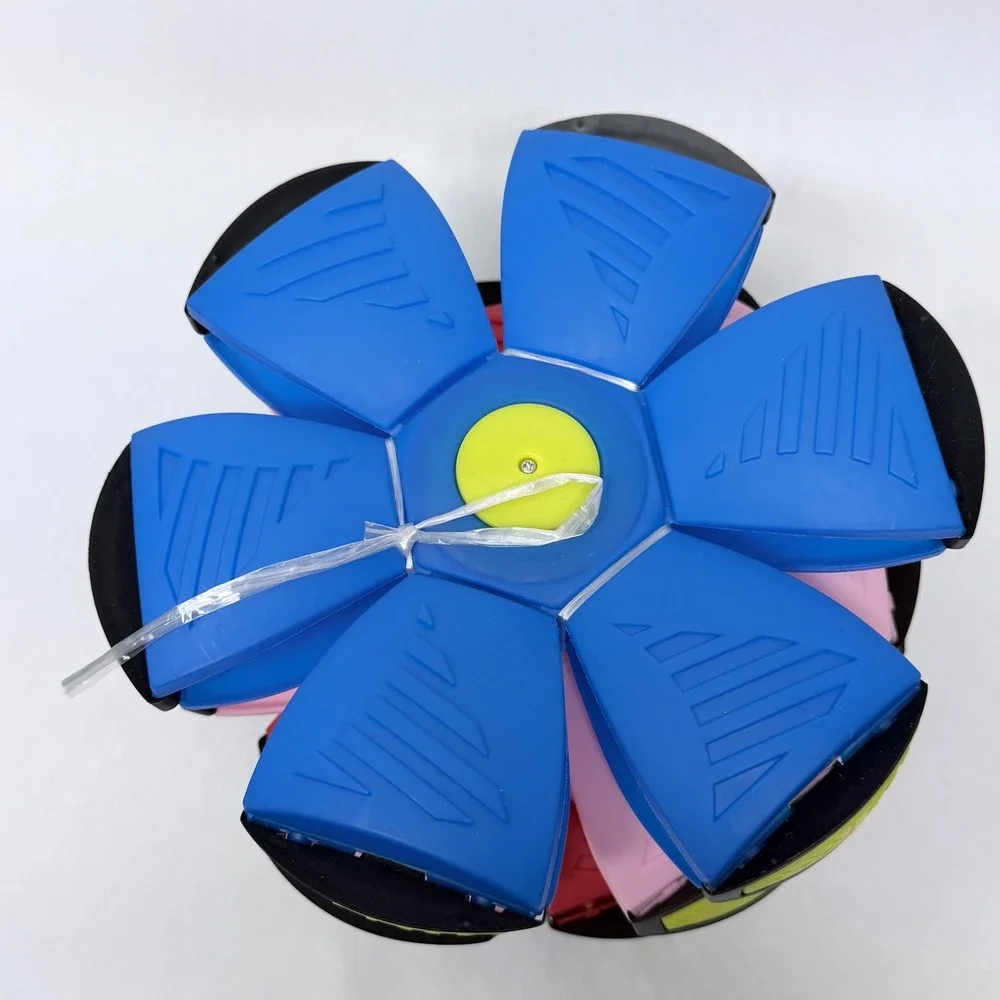 4 Pack Flat Ball Disc Toy with LED Light Transforming Flying Sauce Blue Red Pink